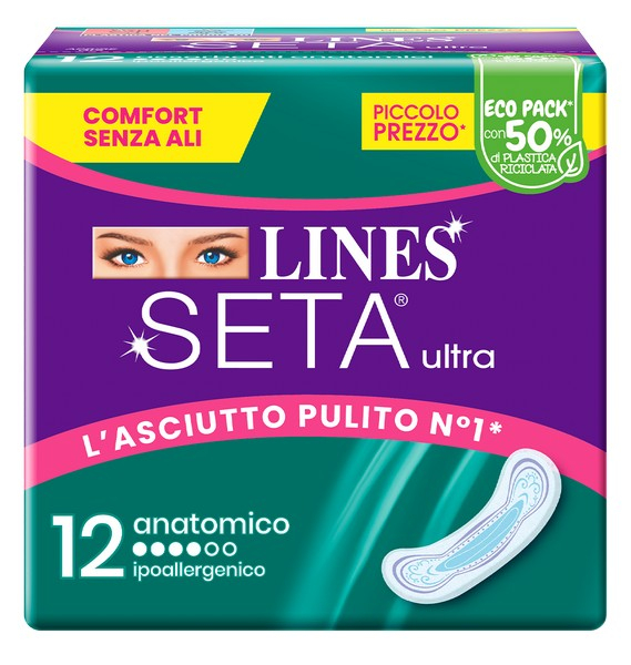 LINES SETA ULTRA ANATOMICO - ASSORBENTI FLUSSO ABBONDANTE E NOTTE - 12PZ