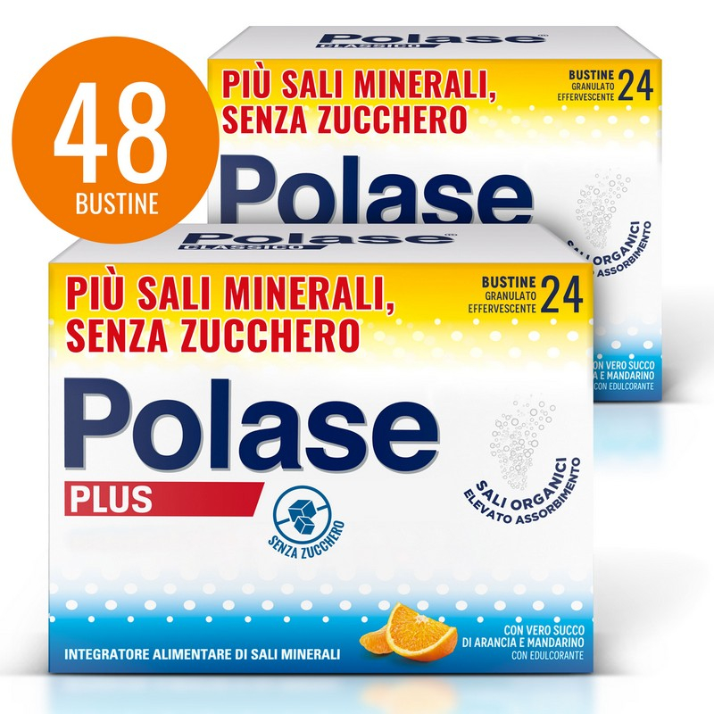 Polase Plus più Magnesio e Potassio Integratore Alimentare Sali Minerali Arancia Mandarino 24 +24 Bustine