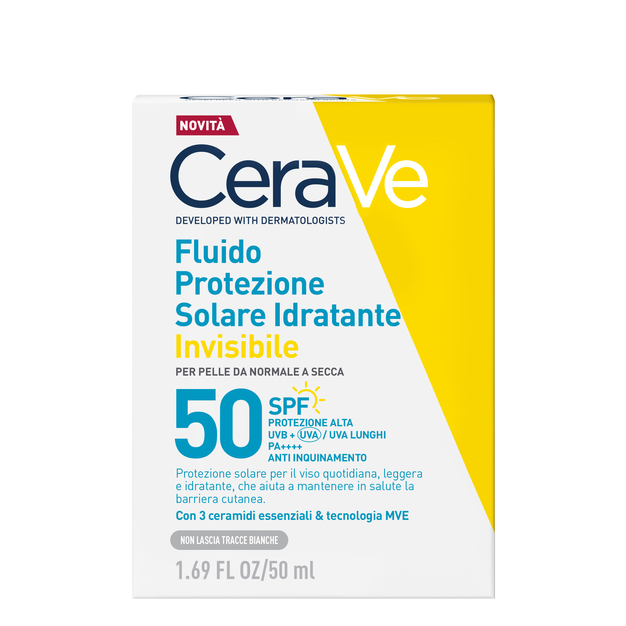 CeraVe Fluido Solare Idratante Invisibile - Protezione Solare SPF50 Viso 50 ml