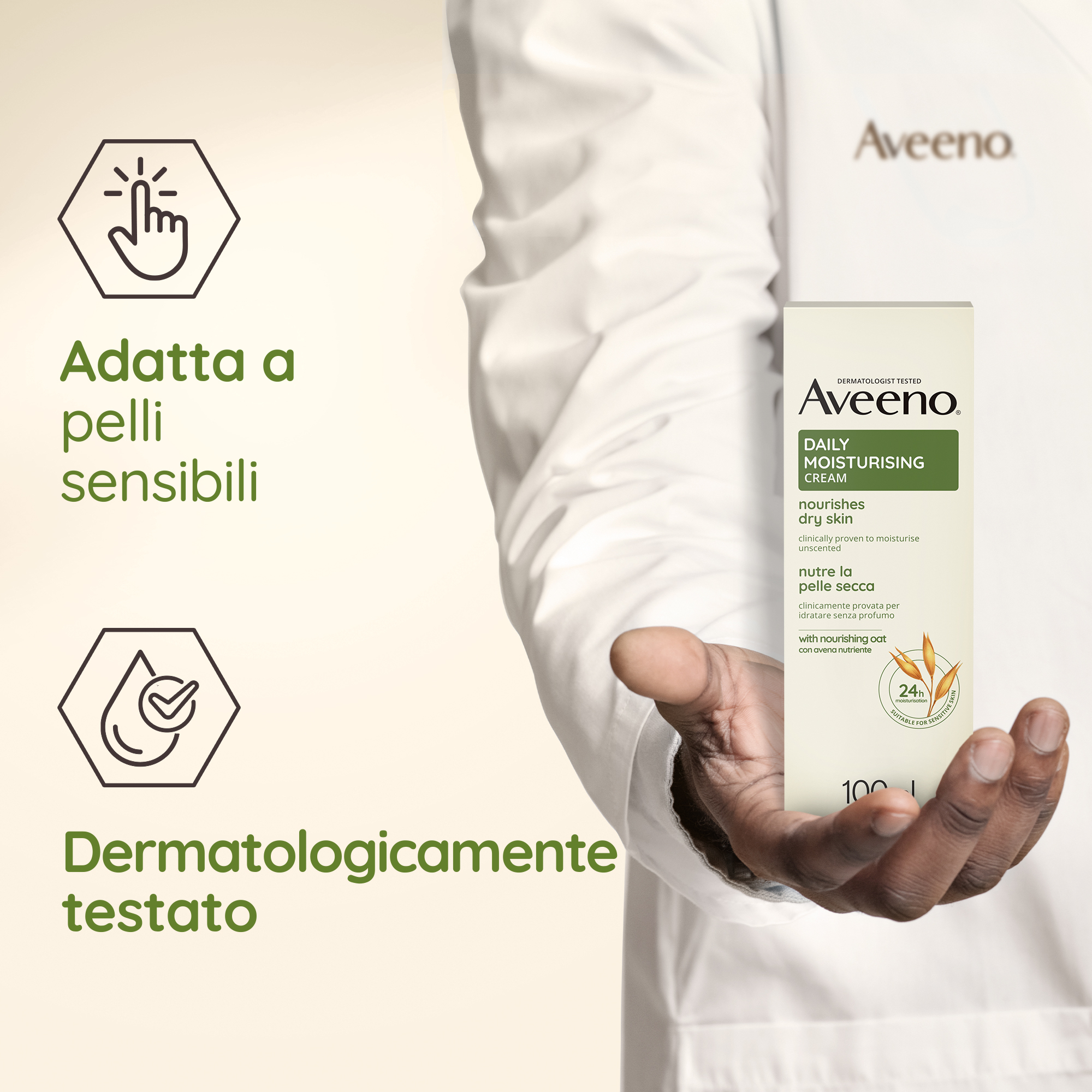 Aveeno Daily Moisturising Crema Idratante 100 ml, Crema corpo per pelli da normali a secche Aveeno Daily Moisturising Crema Idratante 100 ml, Crema corpo per pelli da normali a secche