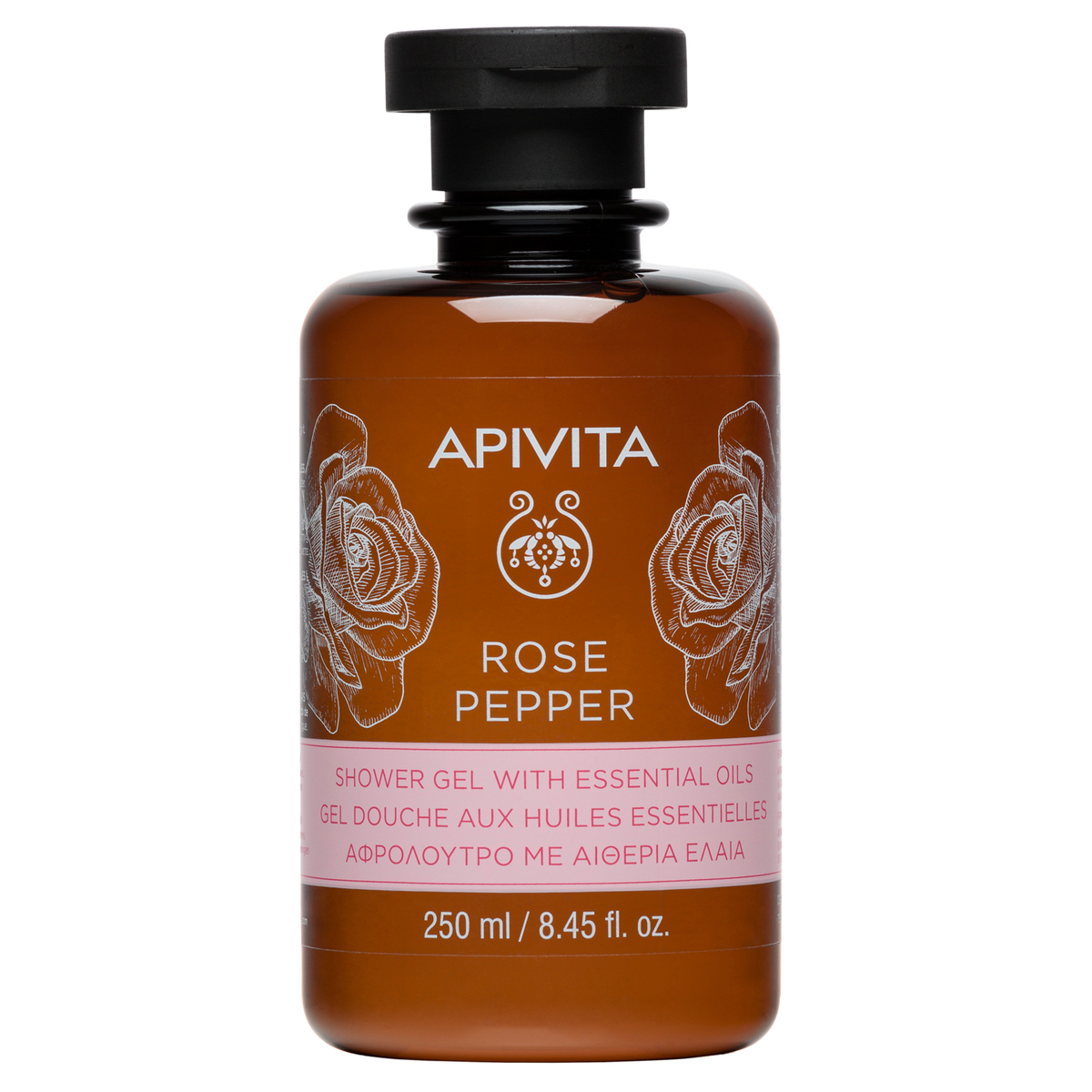 Apivita - Gel Doccia Detergente Con Oli Essenziali Di Rosa E Pepe Nero 250 ml