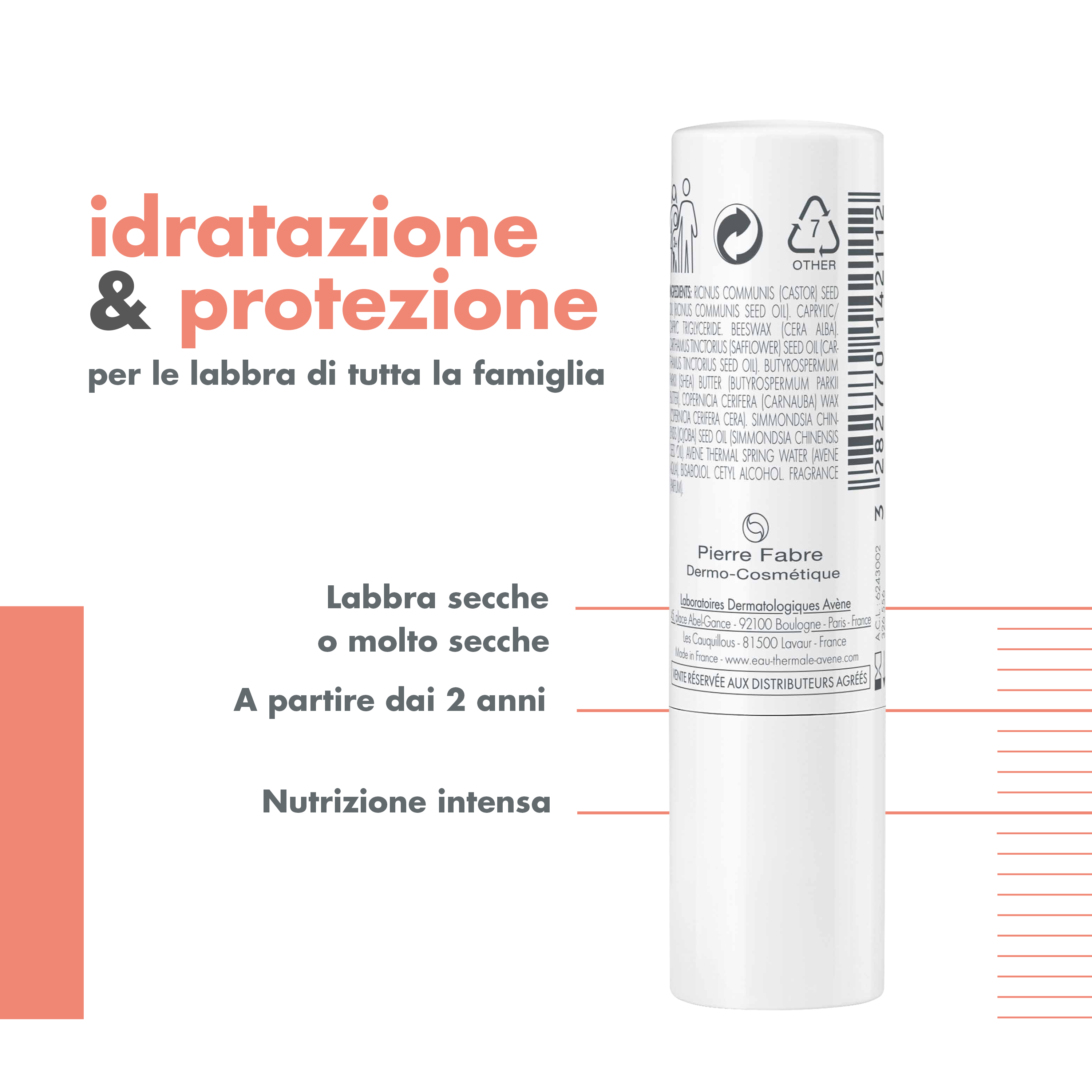 Eau Thermale Avène Cold Cream Balsamo Labbra Nutrizione Intensa, Idratante e lenitivo, labbra molto secche e screpolate, condizioni di freddo intenso, 4g