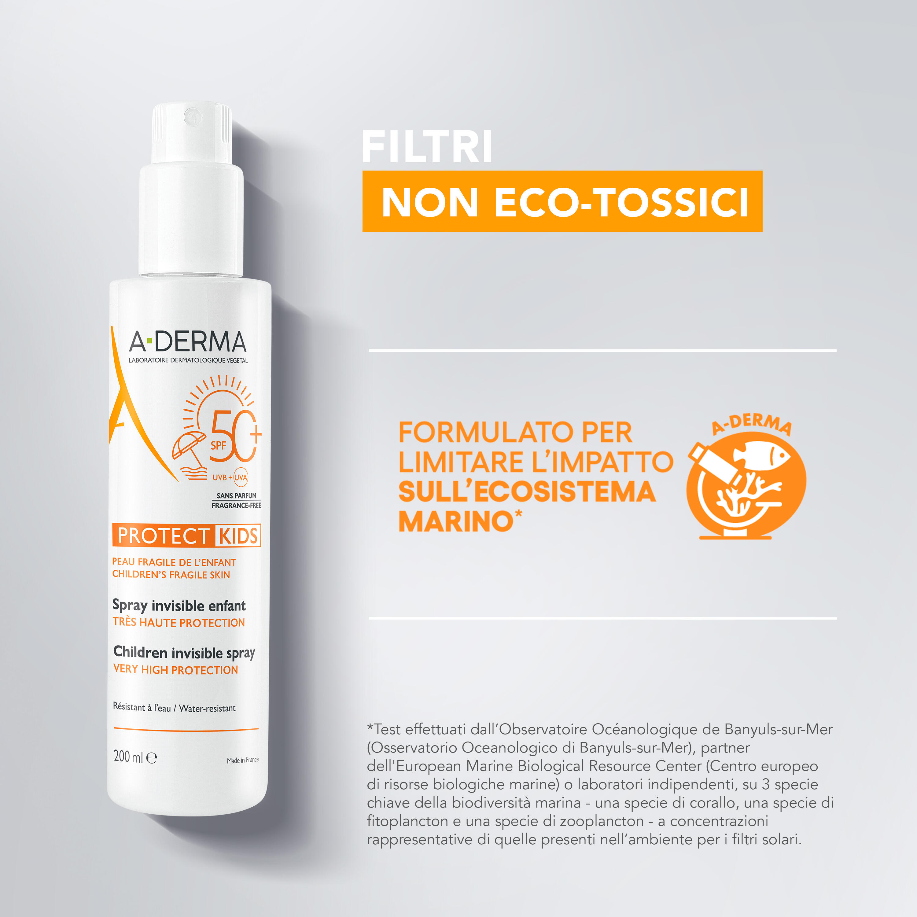 A-Derma - Protect Kids - Spray Invisibile SPF50+ Bambino Protezione Solare Molto Alta Viso E Corpo 200 ml