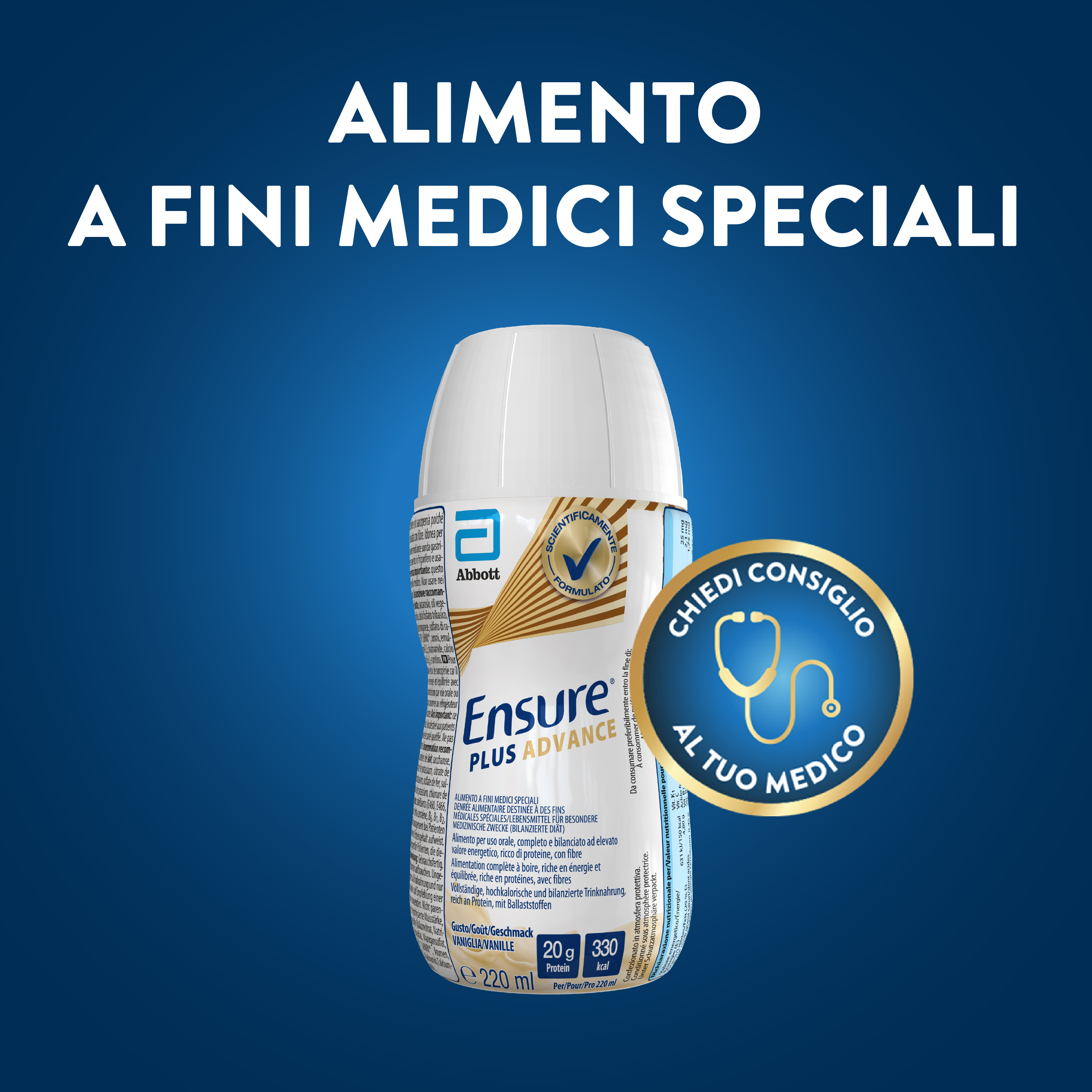 Ensure Plus Advance Alimento a Fini Medici Speciali Iperproteico ed Ipercalorico Vaniglia 4x220ml