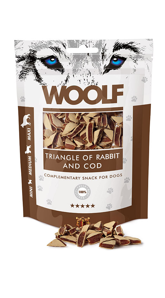MAST WOOLF CANE SNACK MINI/MEDIUM/MAXI TRIANGOLI CONIGLIO MERLUZZO 100GR