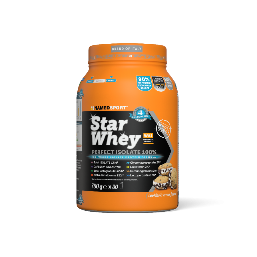 Named Sport - Star Whey Isolate Gusto Cookies & Cream 750 g - Proteine Isolate Del Siero Del Latte In Polvere