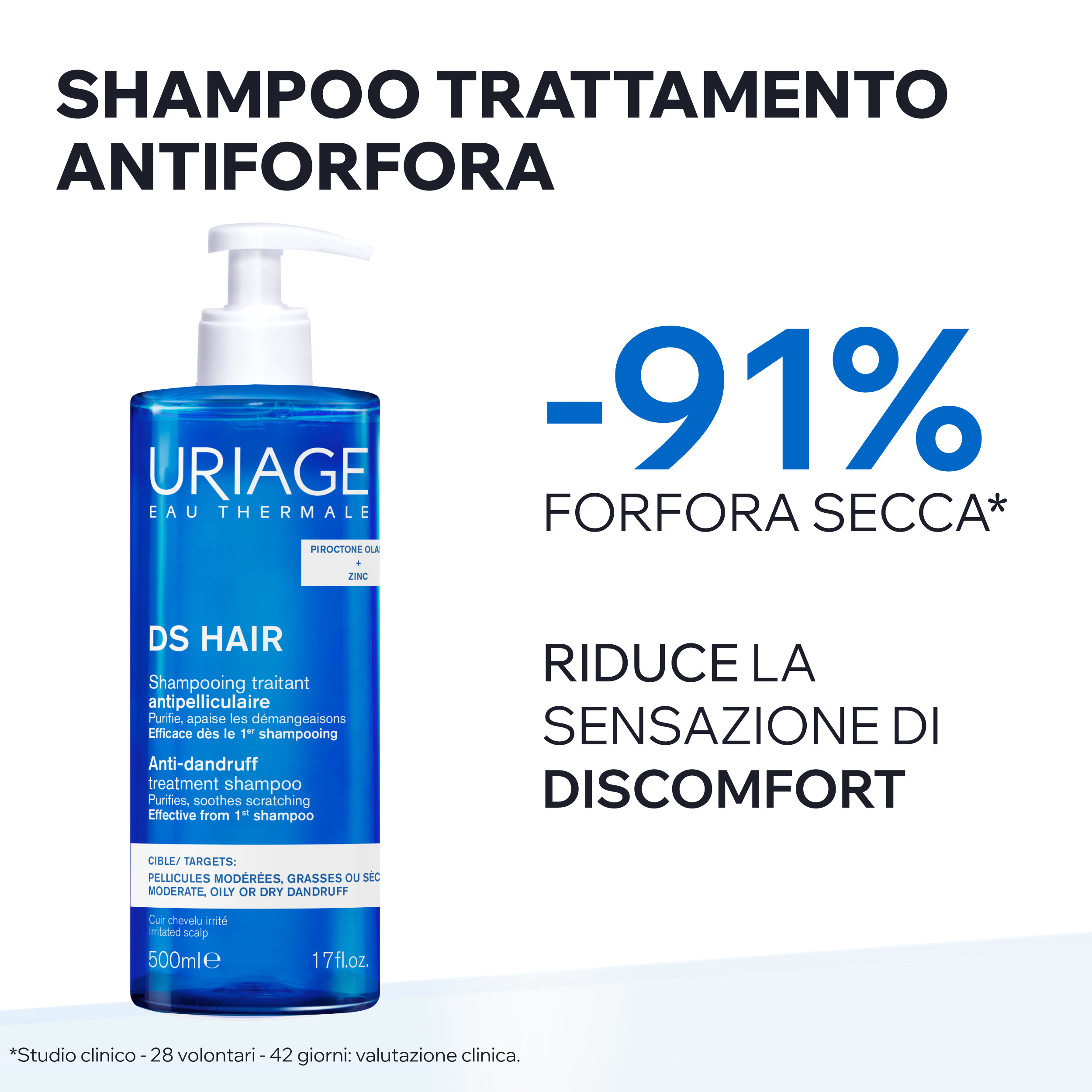 Uriage DS Hair - Shampoo Antiforfora Per Forfora Moderata, Secca O Grassa 500 ml
