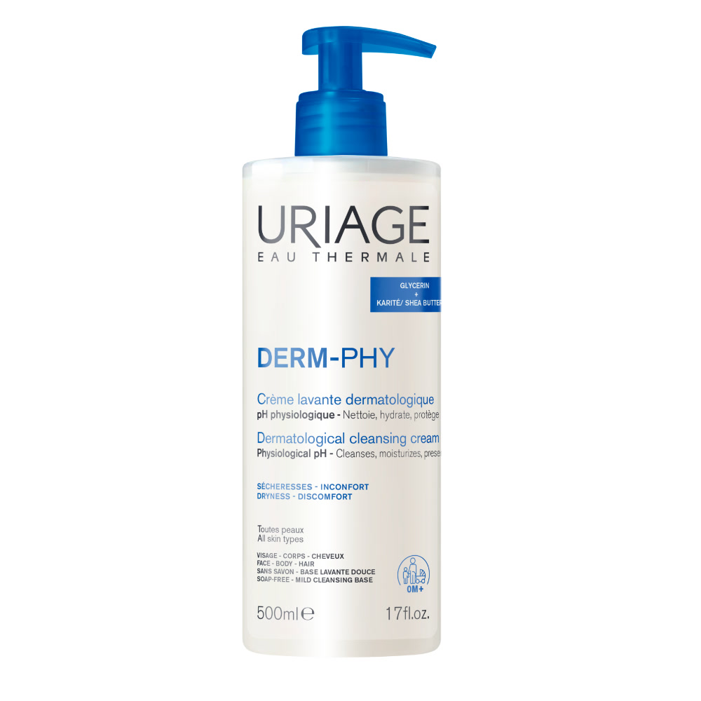 Uriage - Derm-Phy - Crème Lavante Detergente Senza Sapone Per Viso, Corpo E Capelli 500 ml