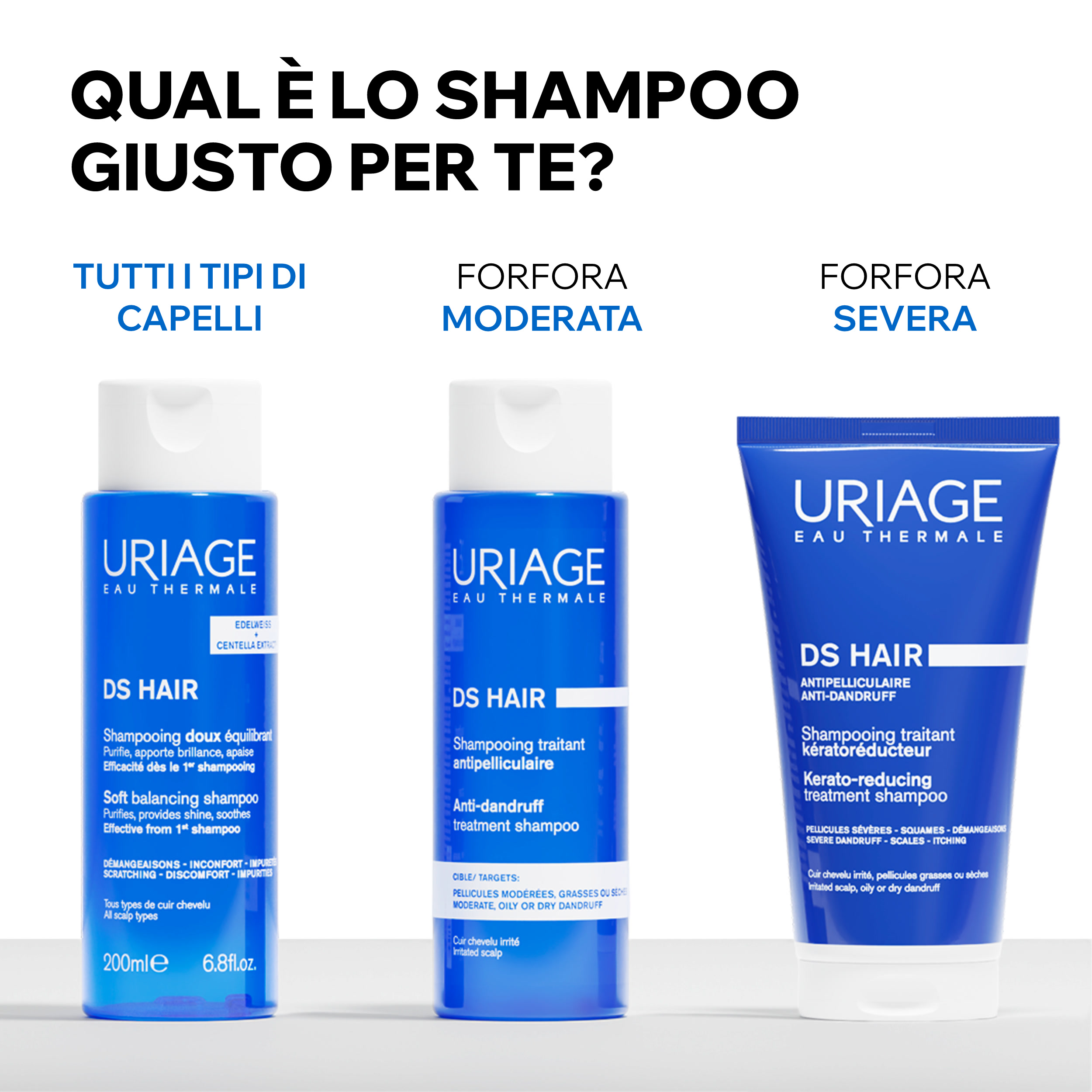 Uriage DS Hair - Shampoo Antiforfora Per Forfora Moderata, Secca O Grassa 500 ml