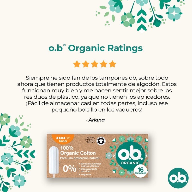 o.b. Assorbenti Interni, Organic Super, 100% Cottone Biologico, 16 Tamponi, color White o.b. Assorbenti Interni, Organic Super, 100% Cottone Biologico, 16 Tamponi, color White