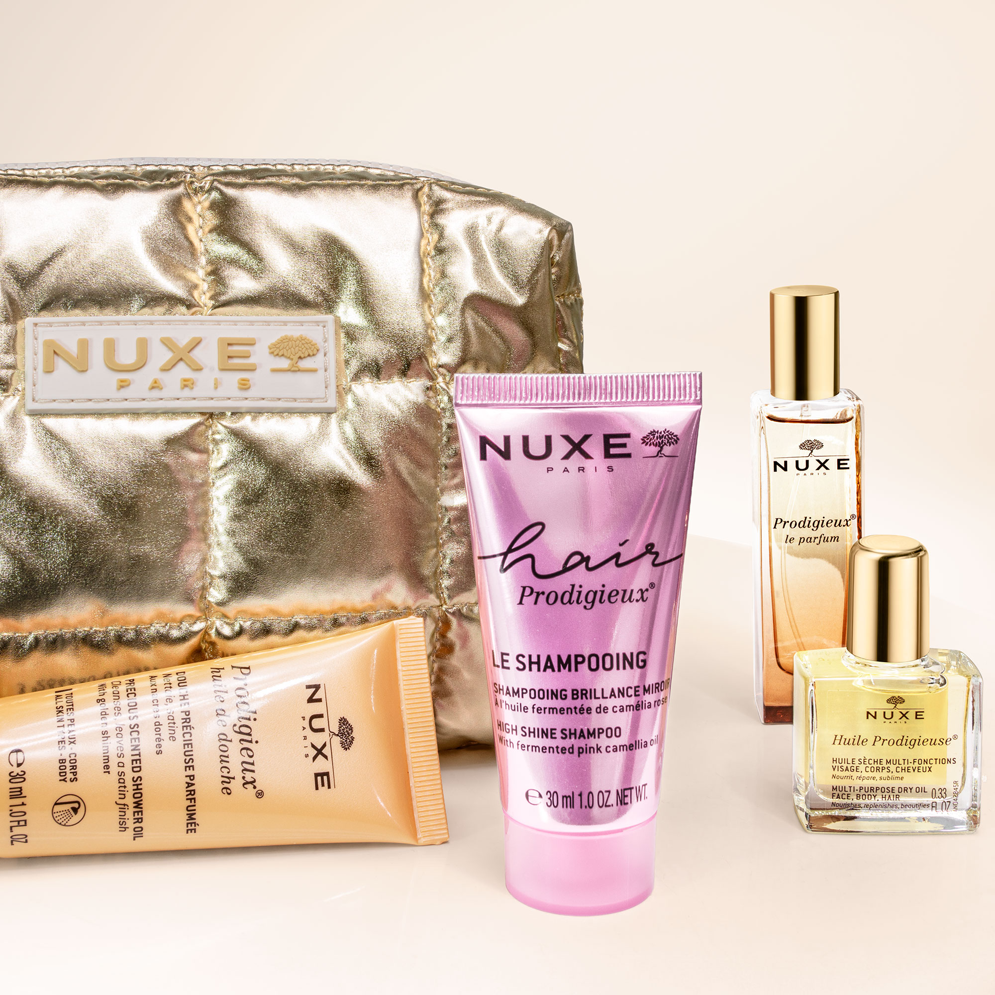 Nuxe - Trousse My Golden Crush - Olio Doccia 30 ml + Huile Prodigieuse 10 ml + Le Parfum 15 ml + Shampoo 50 ml