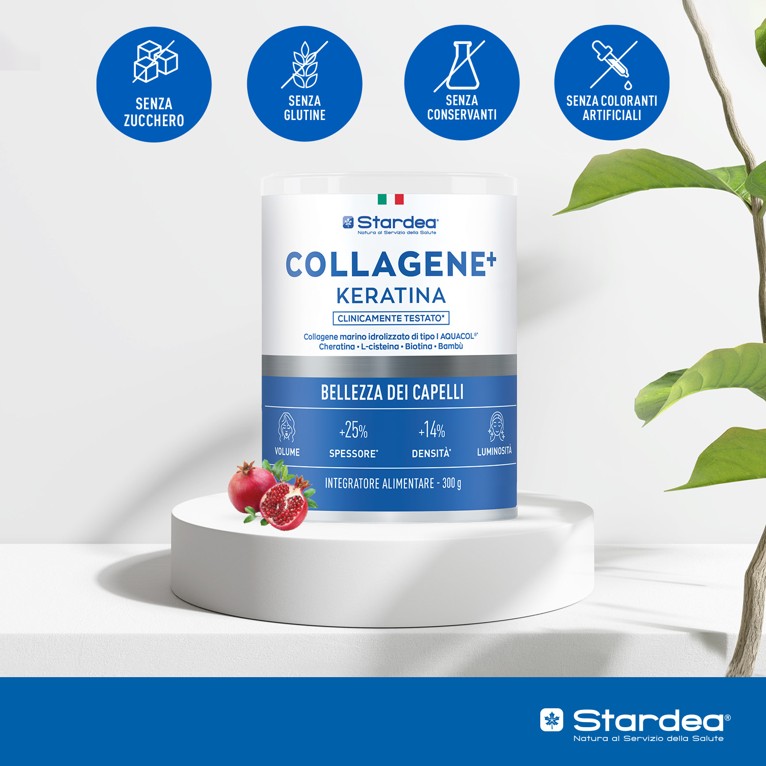 STARDEA COLLAGENE + KERATINA POLVERE - INTEGRATORE ALIMENTARE A BASE DI Collagene marino, Cheratina, Selenio, Rame e Zinco. Salute dei capelli - POLVERE 300 GR.