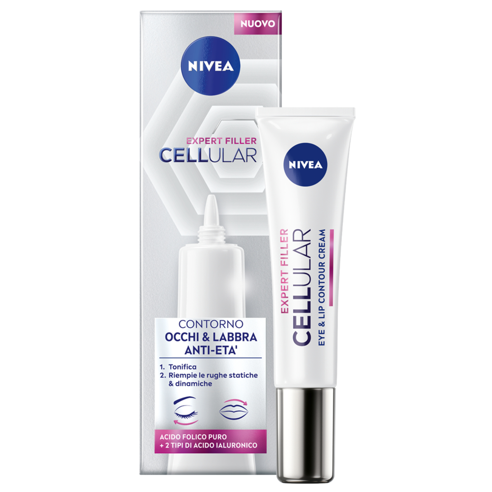 Nivea Cellular Expert Filler Contorno Occhi & Labbra Anti-Età 15 ml, Crema contorno occhi e labbra