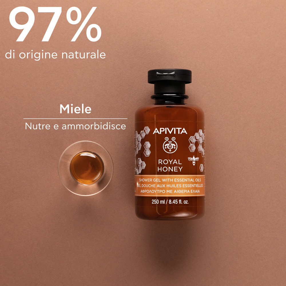 Apivita Royal Honey - Gel Doccia Detergente Con Miele E Oli Essenziali Per Pelle Secca 250 ml