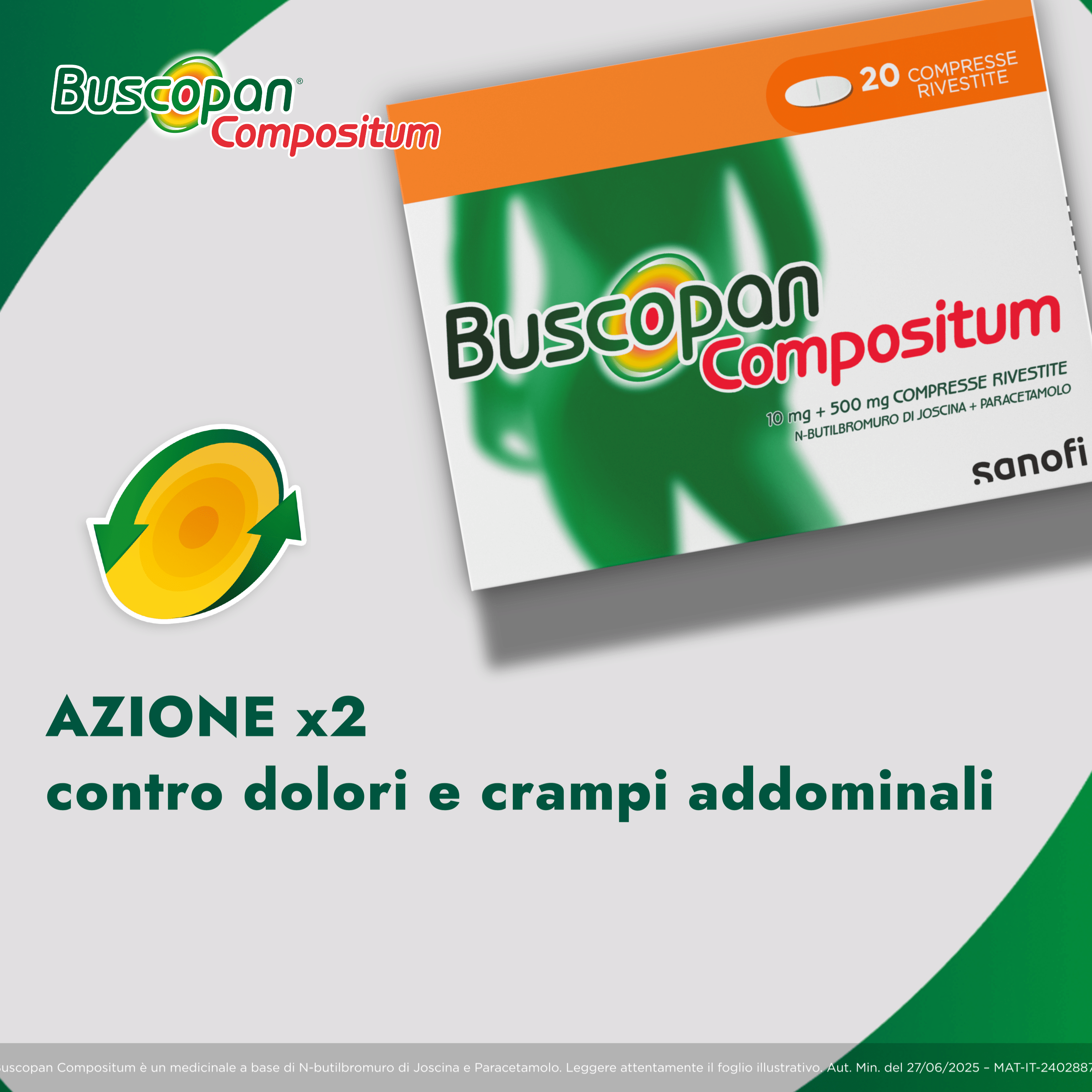 Buscopan Compositum 10 mg + 500 mg - 20 Compresse Rivestite Contro Dolori Forti E Crampi Addominali