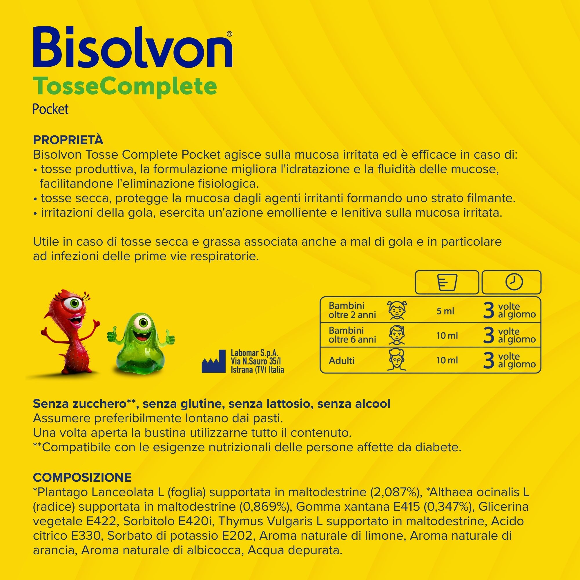 Bisolvon Tosse Complete 12 Bustine Monodose - Trattamento Per Tosse Grassa, Secca E Mal Di Gola
