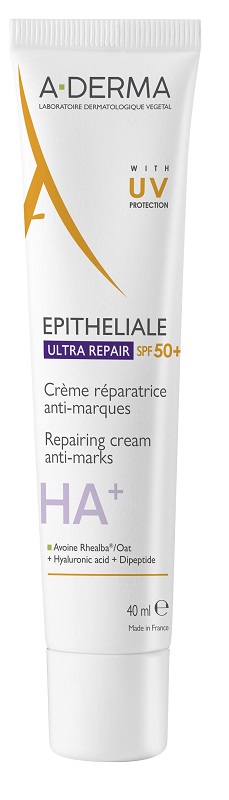 A-Derma Epitheliale Ultra Repair SPF50+ Crema ristrutturante anti-segni residui, riparazione cutanea, protezione solare molto alta,  40 ml