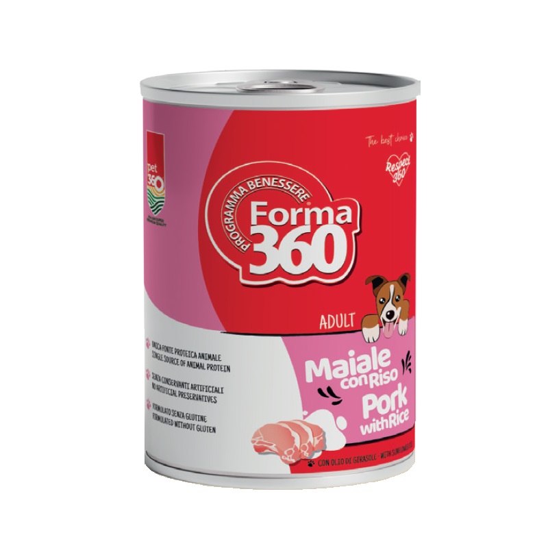 PET360 FORMA360 CANE ADULT MAIALE RISO 400GR (lattina)