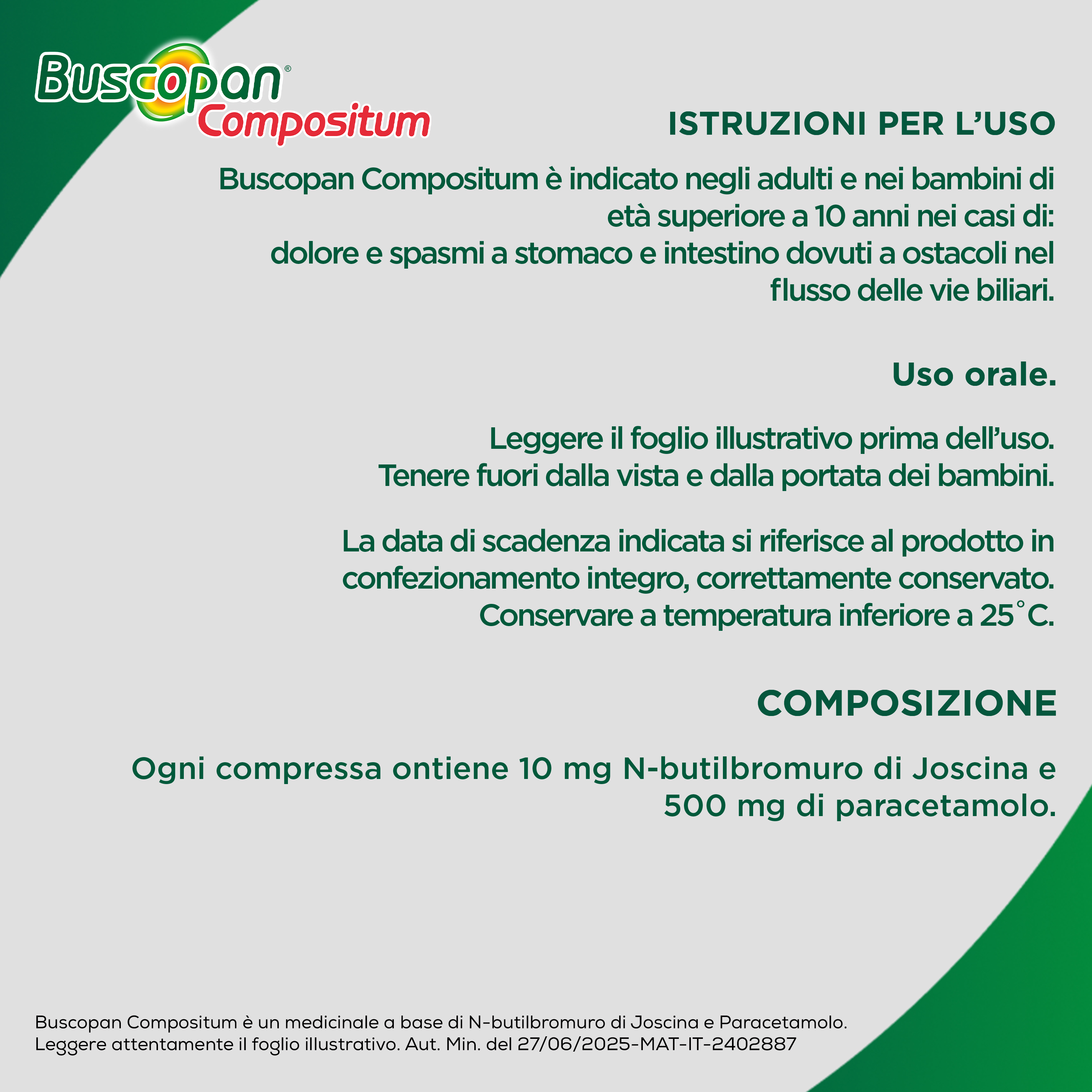 Buscopan Compositum 10 mg + 500 mg - 20 Compresse Rivestite Contro Dolori Forti E Crampi Addominali