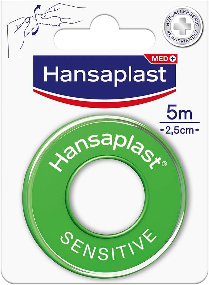 Hansaplast Sensitive Cerotto Rocchetto, Cerotto rotolo per il fissaggio di bende, 5 m x 2.5 cm