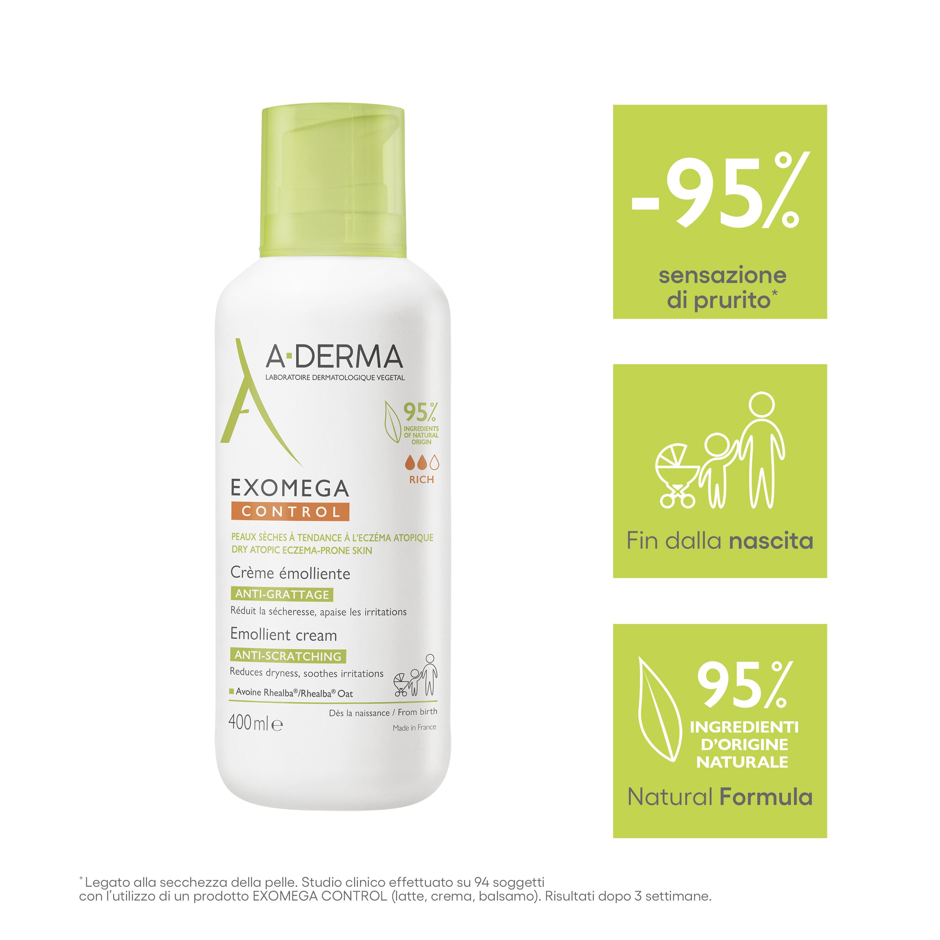 A-Derma Exomega Control - Crema Emolliente  Anti-Grattage Per Pelle Secca A Tendenza Atopica 400 ml 