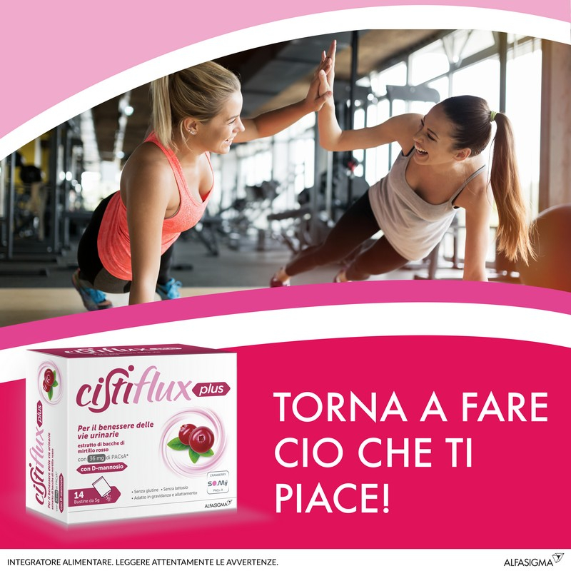 Cistiflux a Plus 36Ed, Integratore a Base di Estratto di Mirtillo Rosso, Cranberry Americano, e D-Mannosio, per Favorire Una Corretta Funzionalità delle Vie Urinarie, utile in caso di cistite, 14 Bustine, Gusto Frutti di Bosco