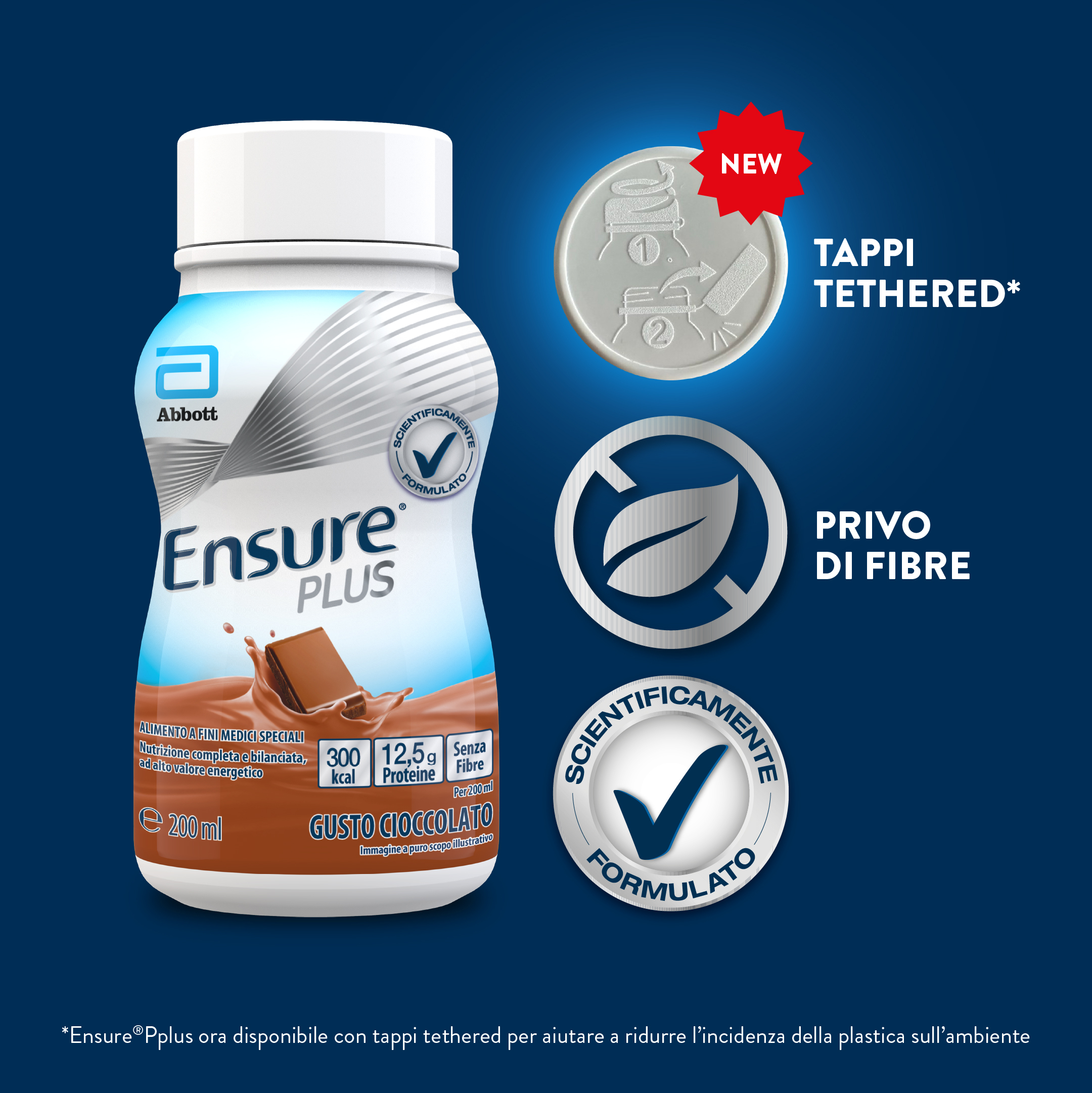 Ensure Plus Alimento a Fini Medici Speciali Ipercalorico Cioccolato 4x200ml