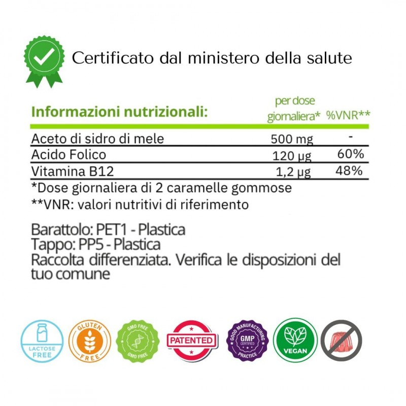 Sabbia Natural APPLE CARE per il benessere dell'intestino - 60 GOMMOSE gusto MELA VERDE