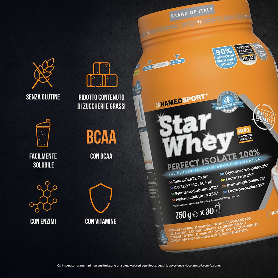 Named Sport - Star Whey Isolate Gusto Mokaccino Cream 750 g - Proteine Del Siero Del Latte Isolate In Polvere