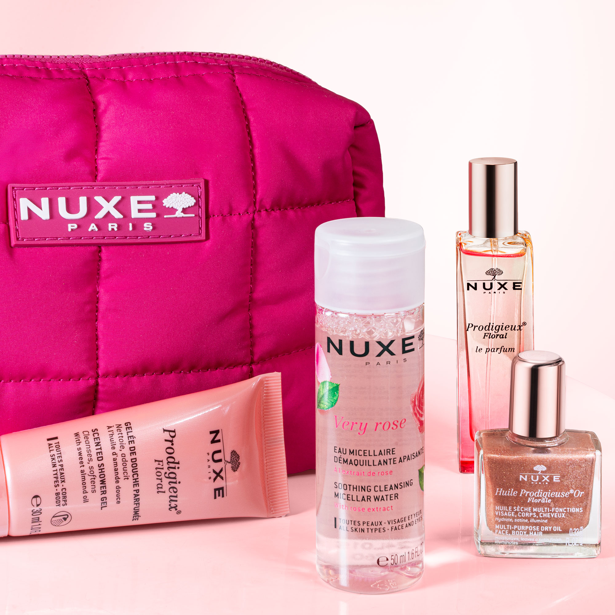Nuxe - Trousse My Pink Crush - Gel Doccia 30 ml + Huile Prodigieuse Or Florale 10 ml + Le Parfum 15 ml + Acqua Micellare 50 ml