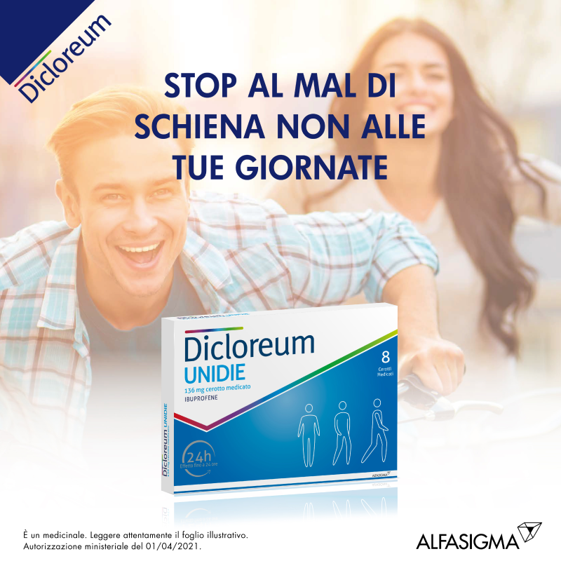 Dicloreum Unidie Cerotti Antinfiammatori per dolori muscolari e dolori articolari - 8 Cerotti 136mg Dicloreum Unidie Cerotti Antinfiammatori per dolori muscolari e dolori articolari - 8 Cerotti 136mg
