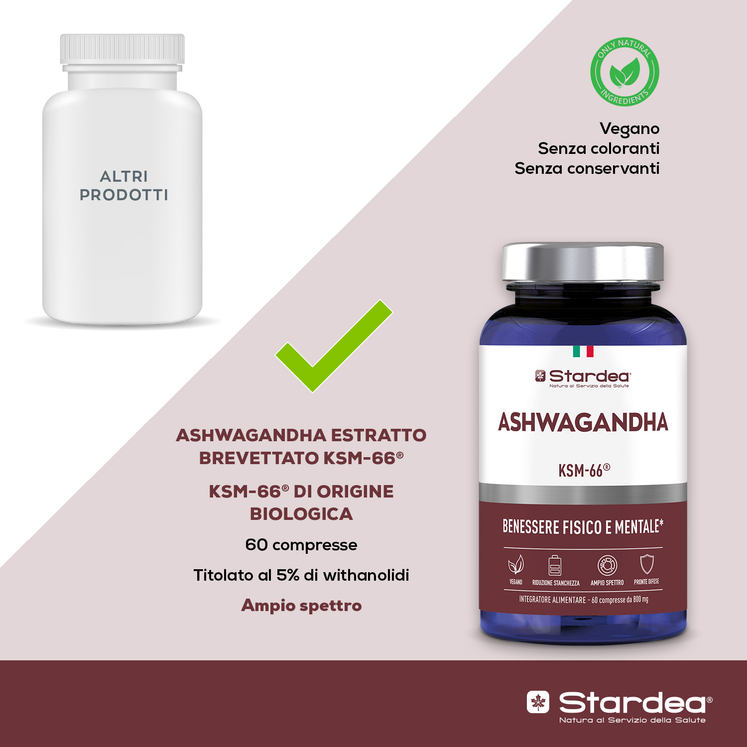 STARDEA ASHWAGANDHA - Compresse INTEGRATORE ALIMENTARE a base di Ashwagandha KSM-66® per il Benessere Fisico e Mentale STARDEA ASHWAGANDHA - Compresse INTEGRATORE ALIMENTARE a base di Ashwagandha KSM-66® per il Benessere Fisico e Mentale