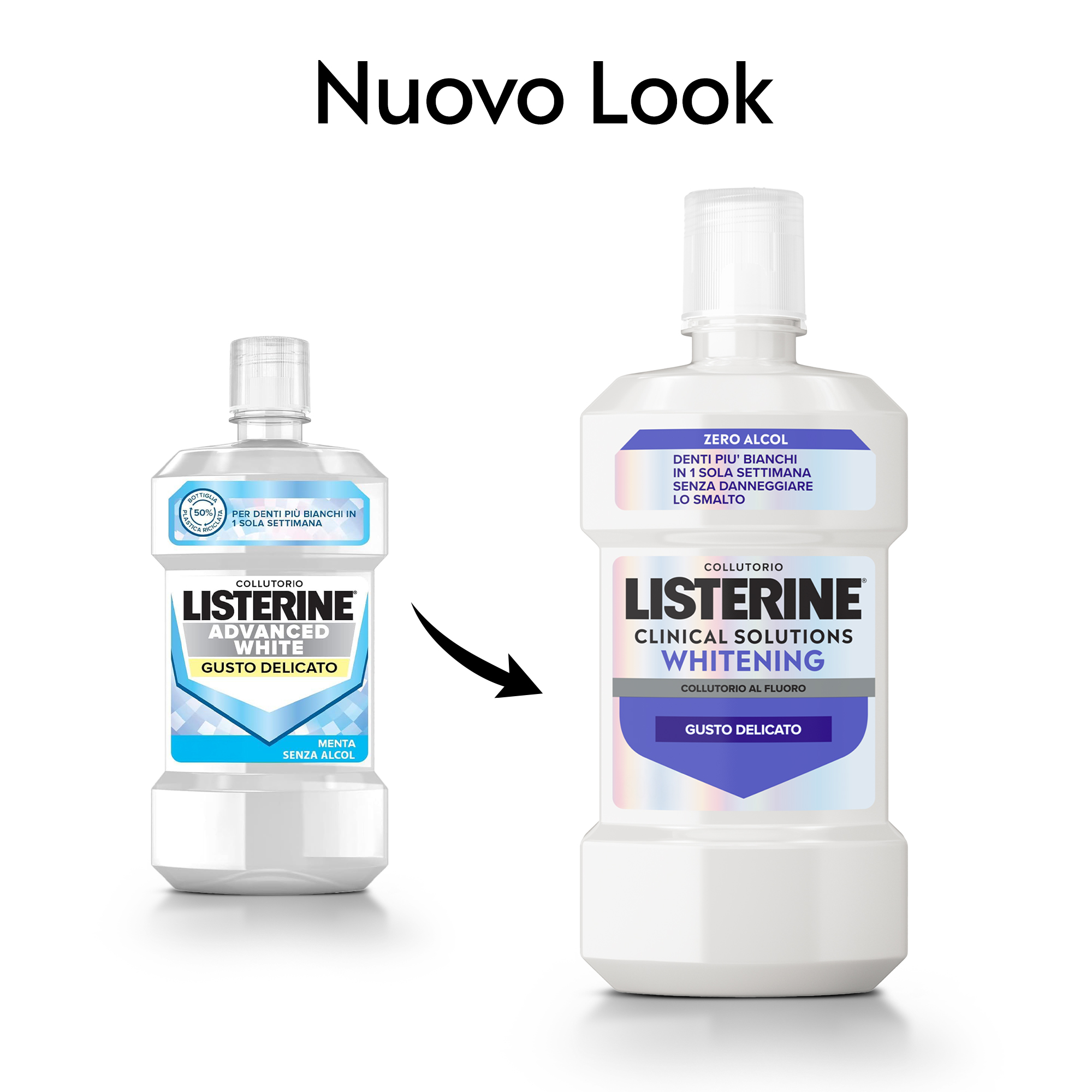 LISTERINE Advanced White Collutorio gusto delicato di Menta senza alcol con azione sbiancante 500 ml