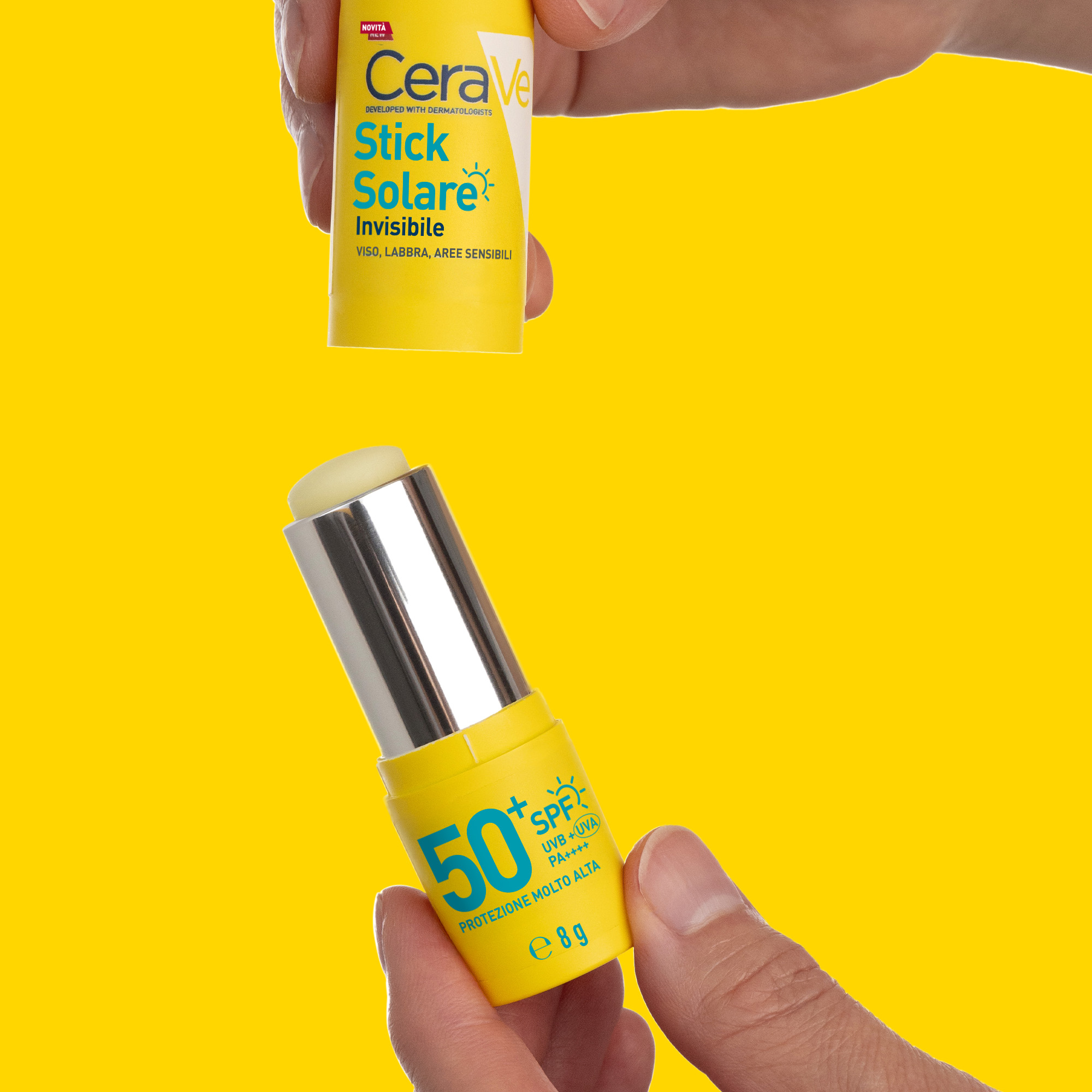 CeraVe Stick Solare Invisibile - Protezione Solare SPF50+ Viso, Labbra E Zone Sensibili 8 g