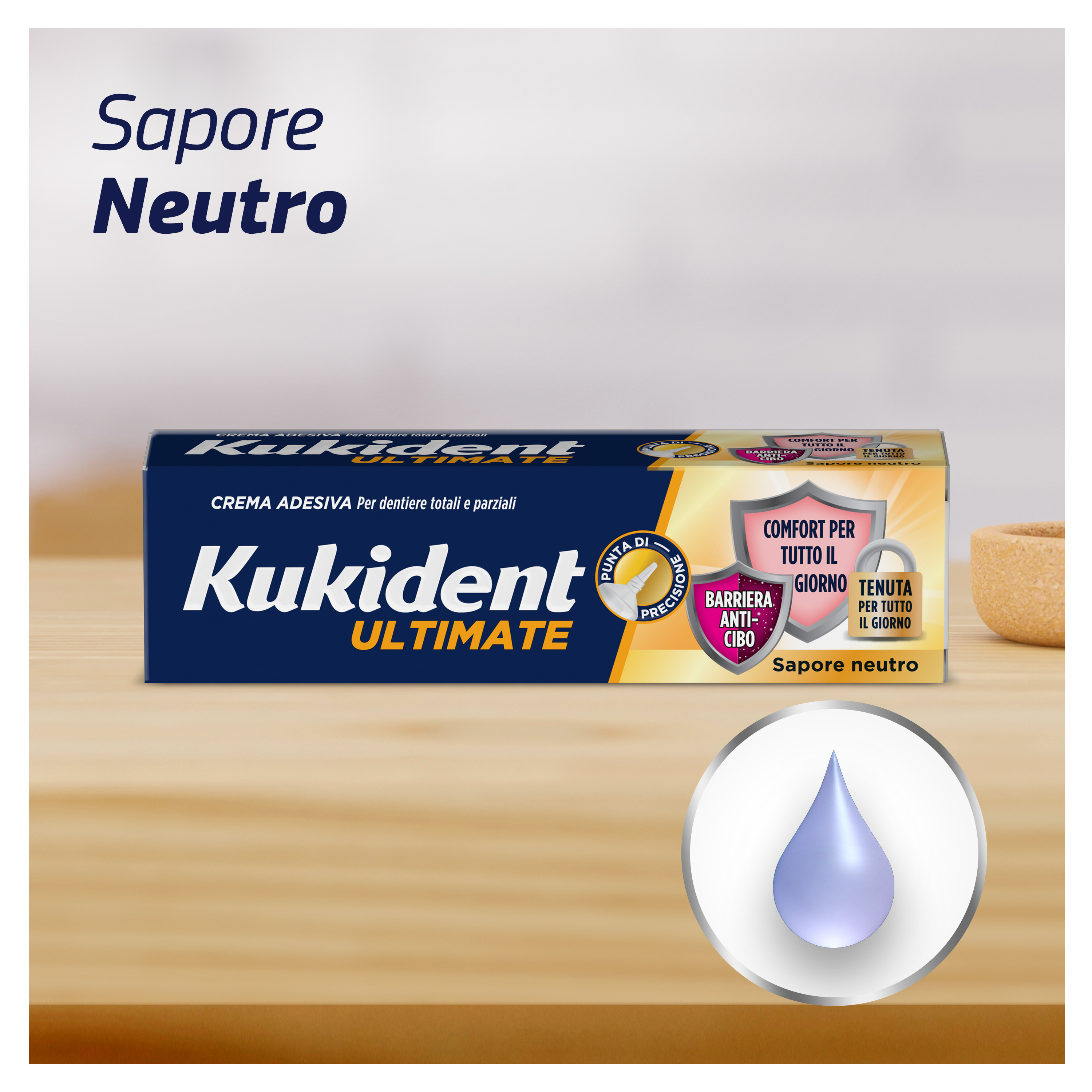 Kukident Ultimate Barriera Anti-cibo. Crema Adesiva Per Dentiere Totali e Parziali. Sapore Neutro 57g