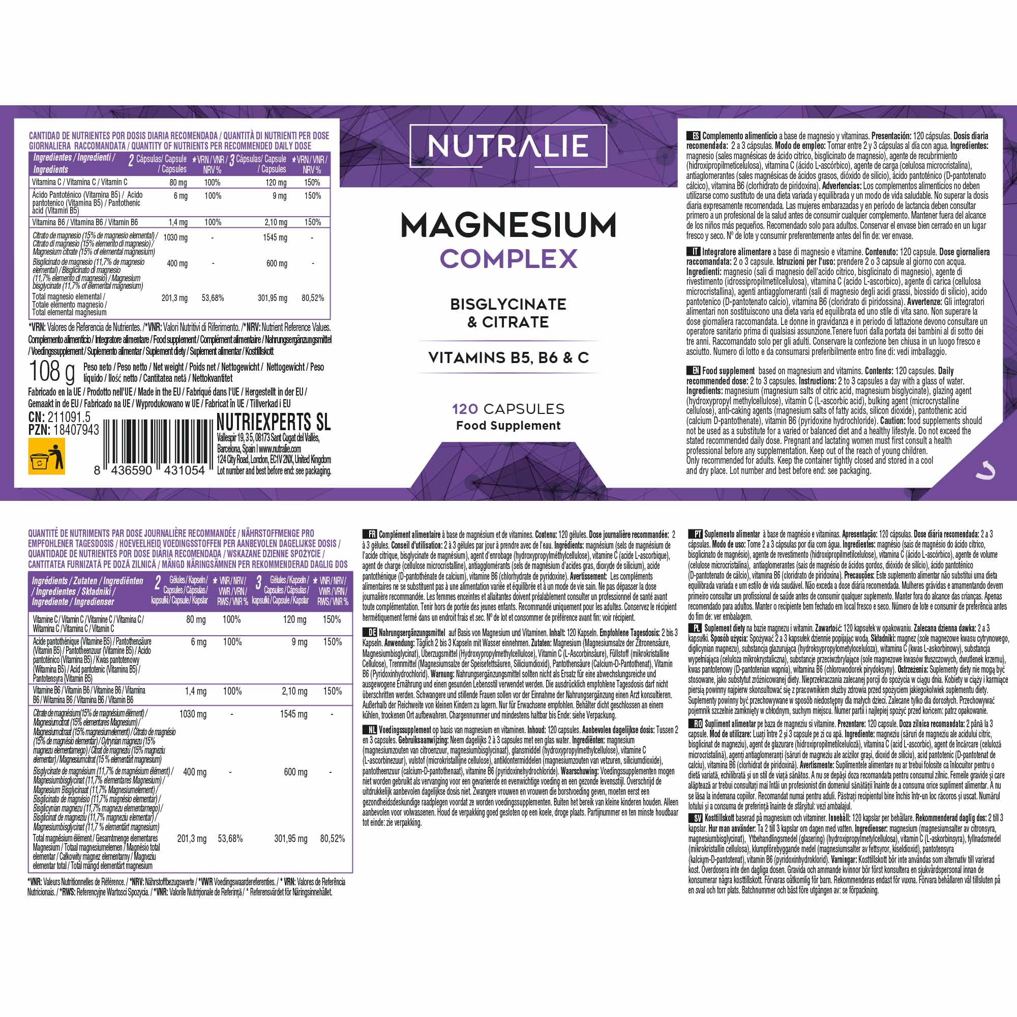 Nutralie Magnesio Complex Bisglicinato e Citrato 120 Capsule