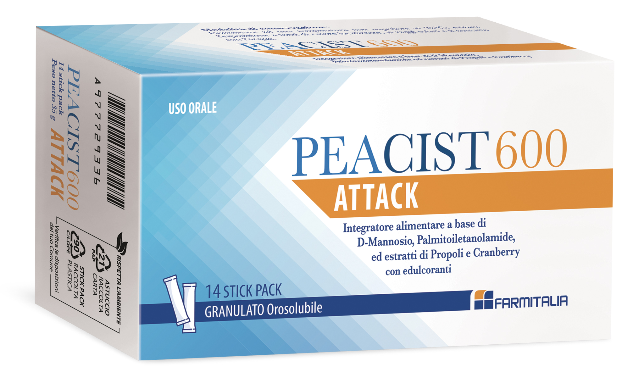 Peacist 600 Attack 14 Stick Pack - Integratore Per Cistite E Vie Urinarie 