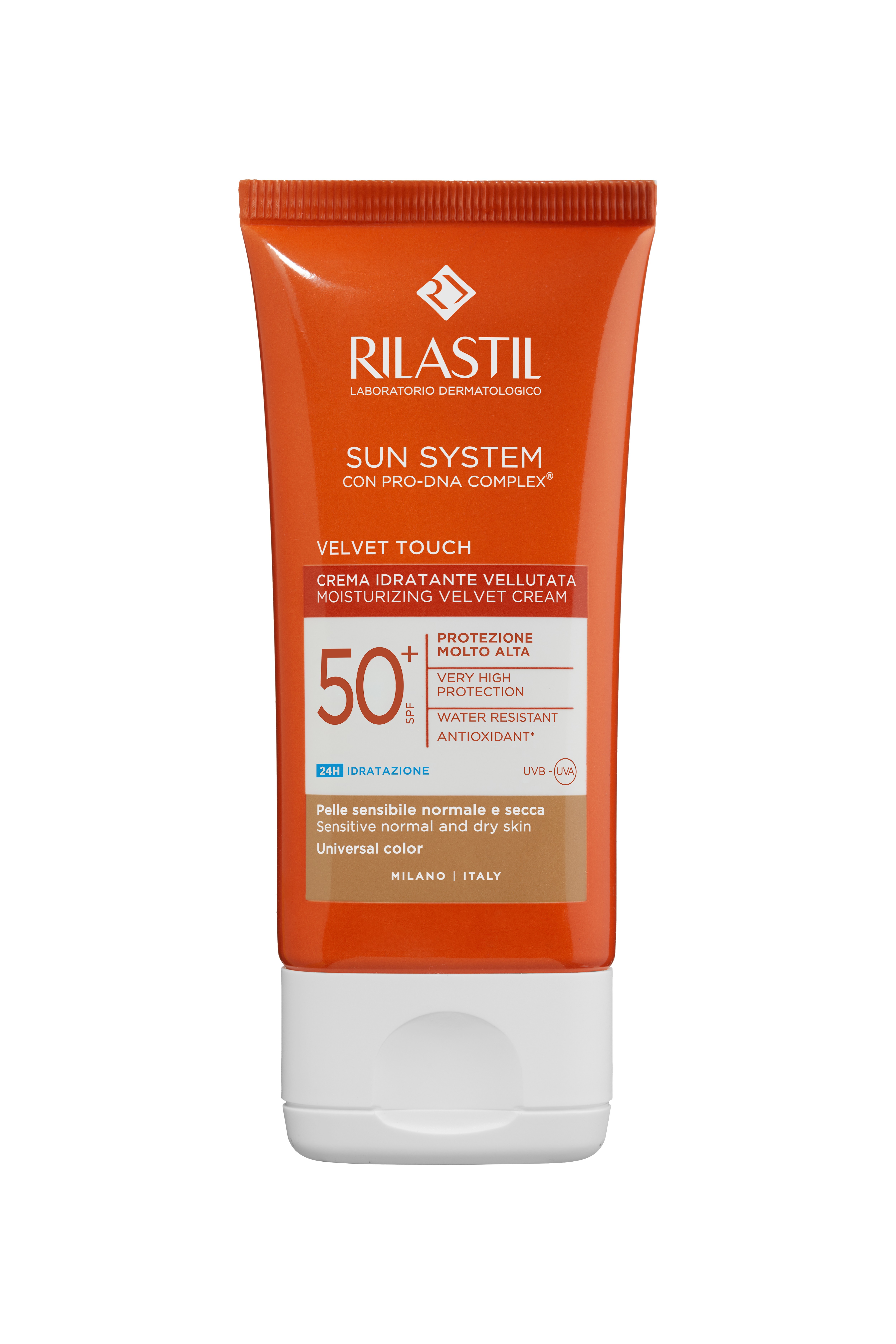 Rilastil Sun System Velvet Touch - Crema Solare Idratante Vellutata Colorata SPF50+ Per Pelle Sensibile, Normale E Secca 50 ml