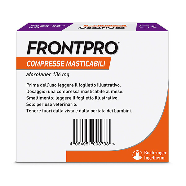 FRONTPRO x3 Compresse Masticabili Antiparassitario Per Cani (25-50Kg) Contro Pulci, Zecche, Uova e Larve FRONTPRO x3 Compresse Masticabili Antiparassitario Per Cani (25-50Kg) Contro Pulci, Zecche, Uova e Larve