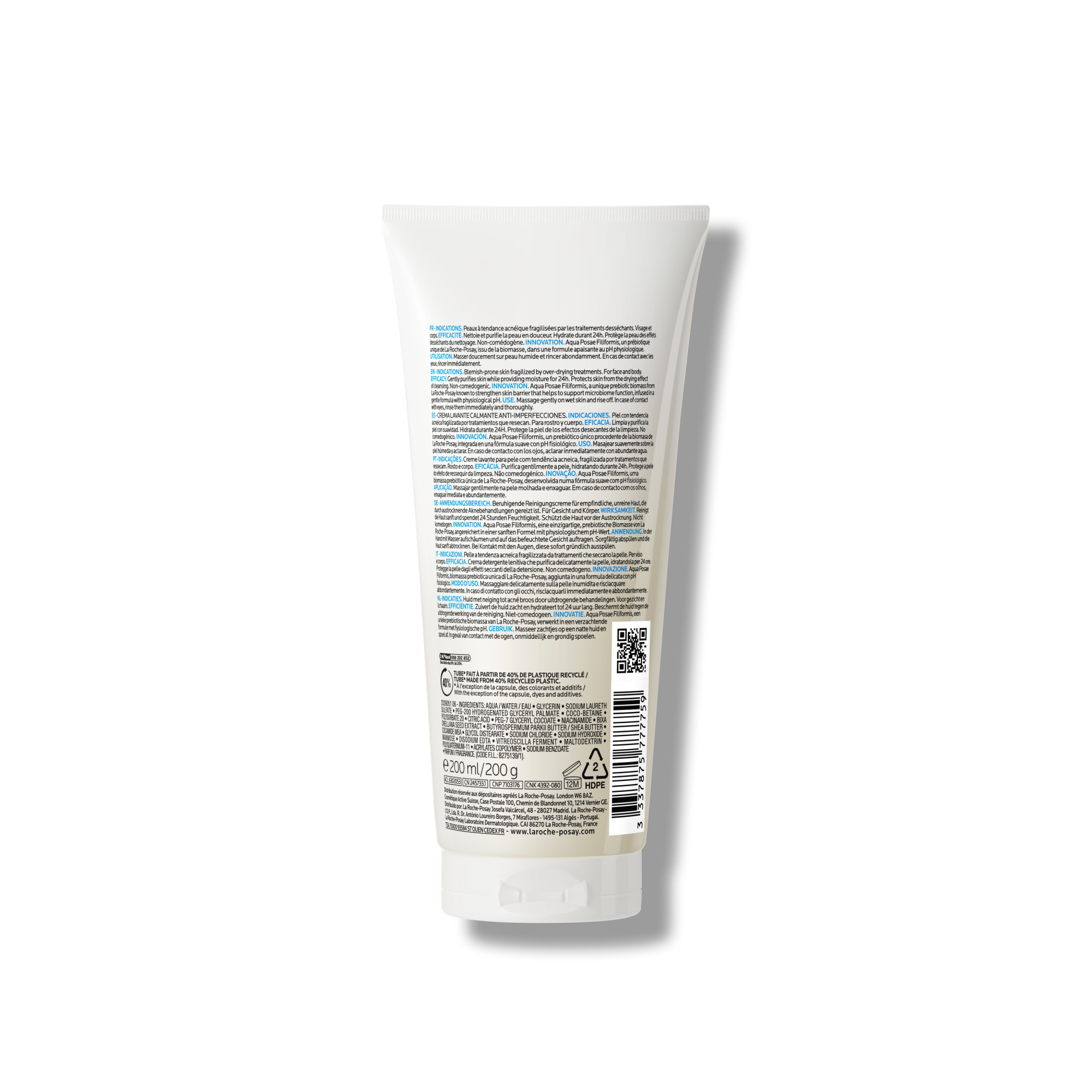 La Roche-Posay Effaclar H Iso-Biome - Crema Detergente Per Pelle Mista, Grassa O A Tendenza Acneica 200 ml