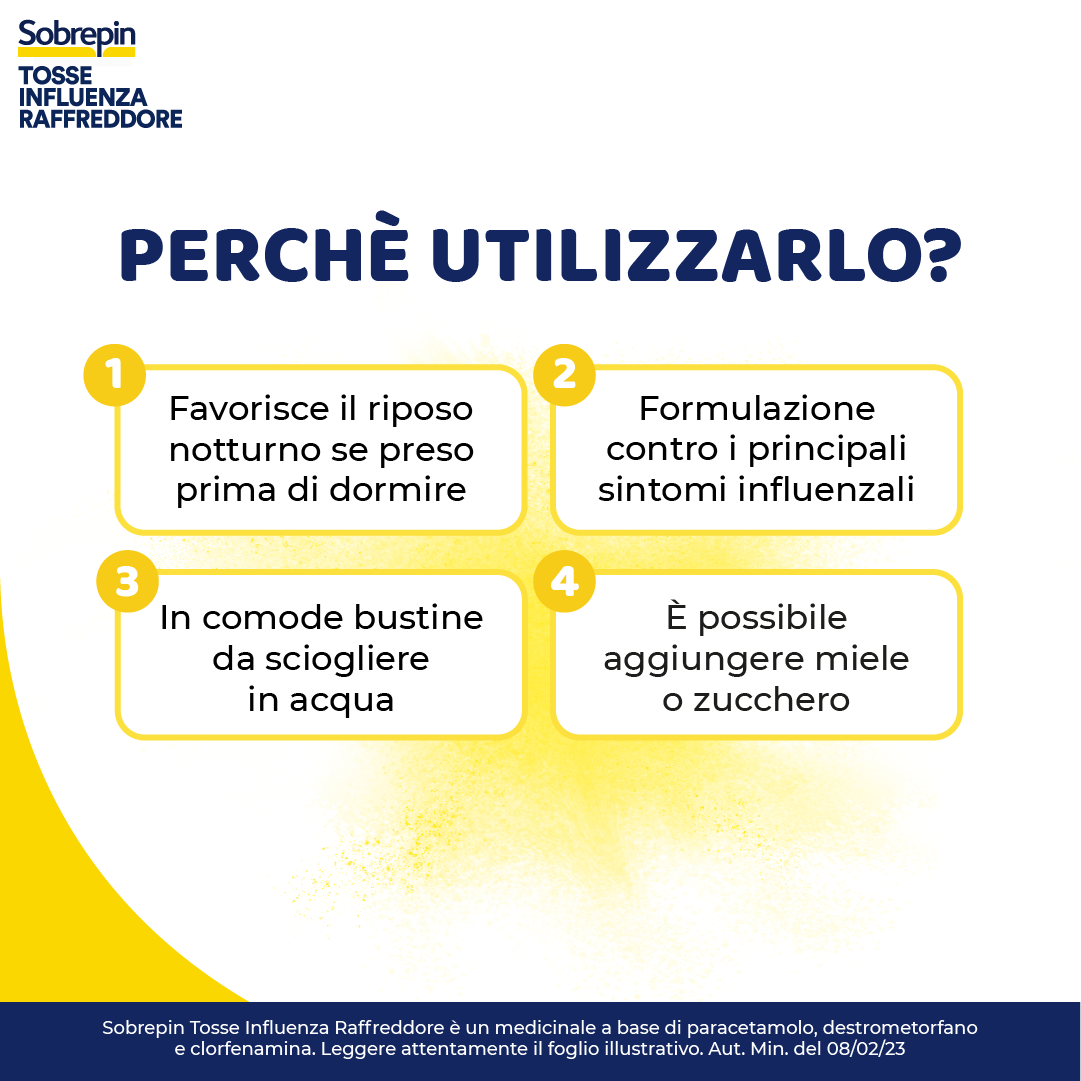 SOBREPIN TOSSE INFLUENZA RAFFREDDORE*orale grat 10 buste 650 mg + 20 mg + 4 mg SOBREPIN TOSSE INFLUENZA RAFFREDDORE*orale grat 10 buste 650 mg + 20 mg + 4 mg
