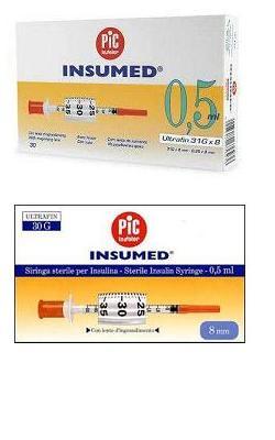 Pic Siringa Per Insulina - Insumed - 0,3 ml - gauge 8 mm - 30 pezzi