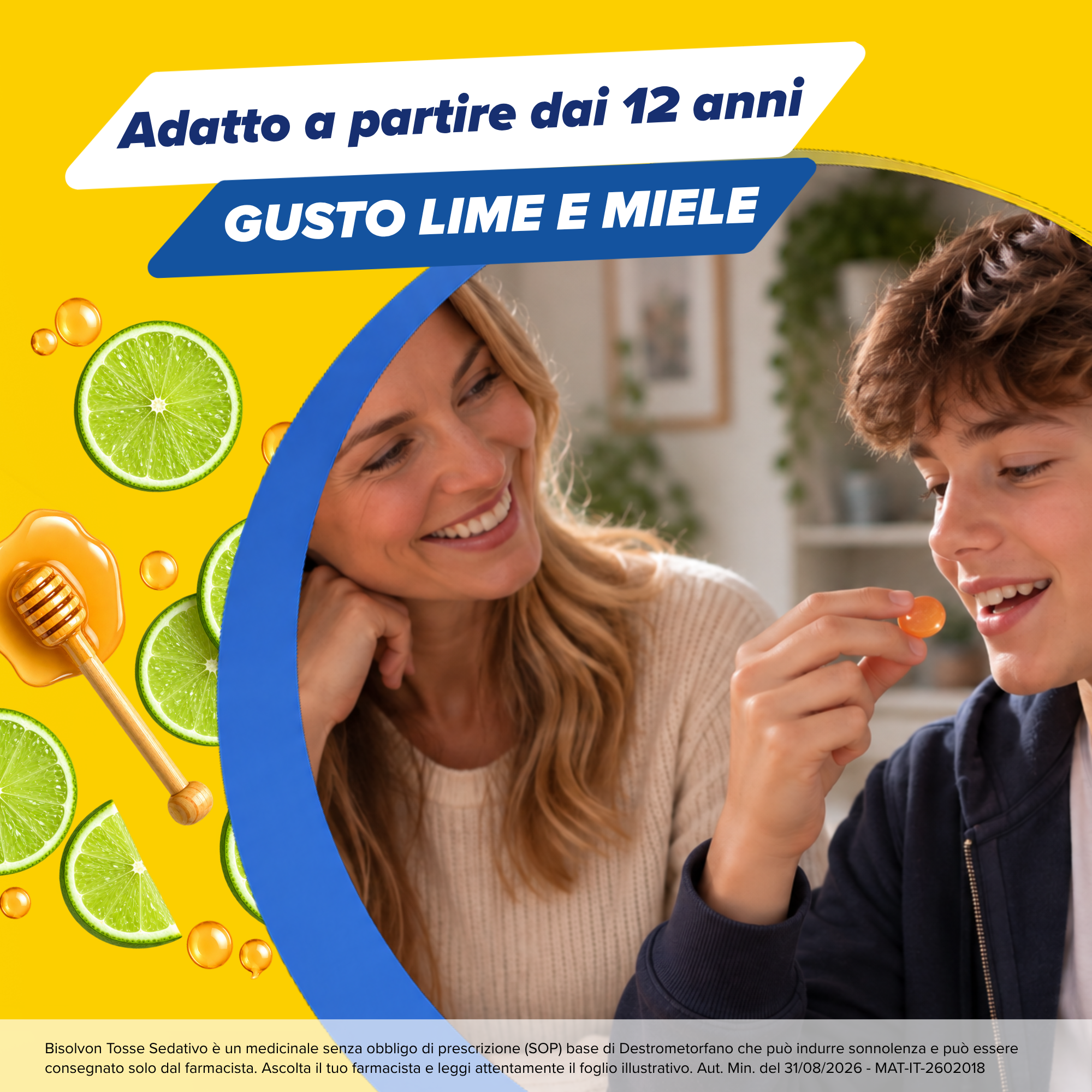 Bisolvon Tosse Sedativo 10,5 mg Gusto Miele E Lime - 20 Pastiglie Gommose Per Tosse Secca