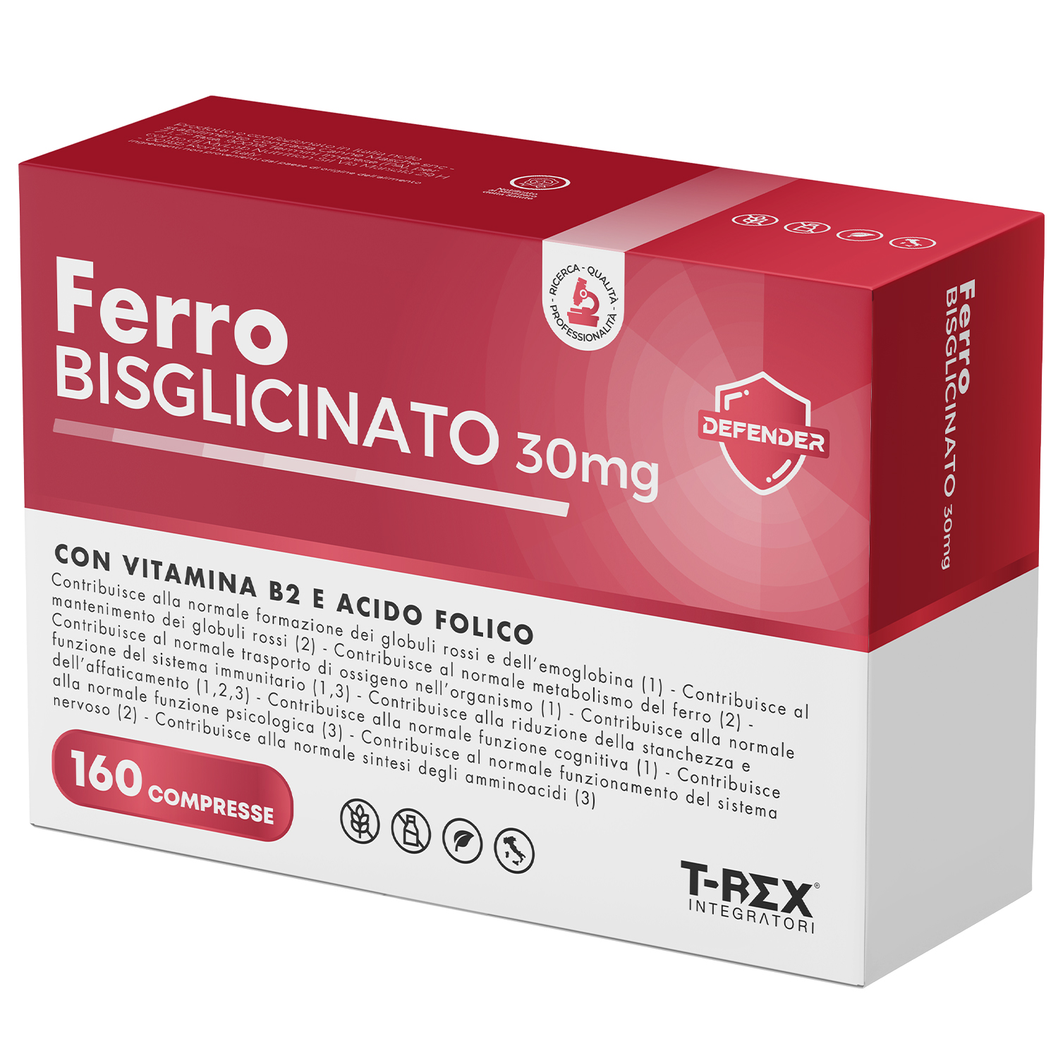 T-Rex Integratori Ferro Bisglicinato 30 Mg 160 Compresse - Integratore A Base Di Ferro
