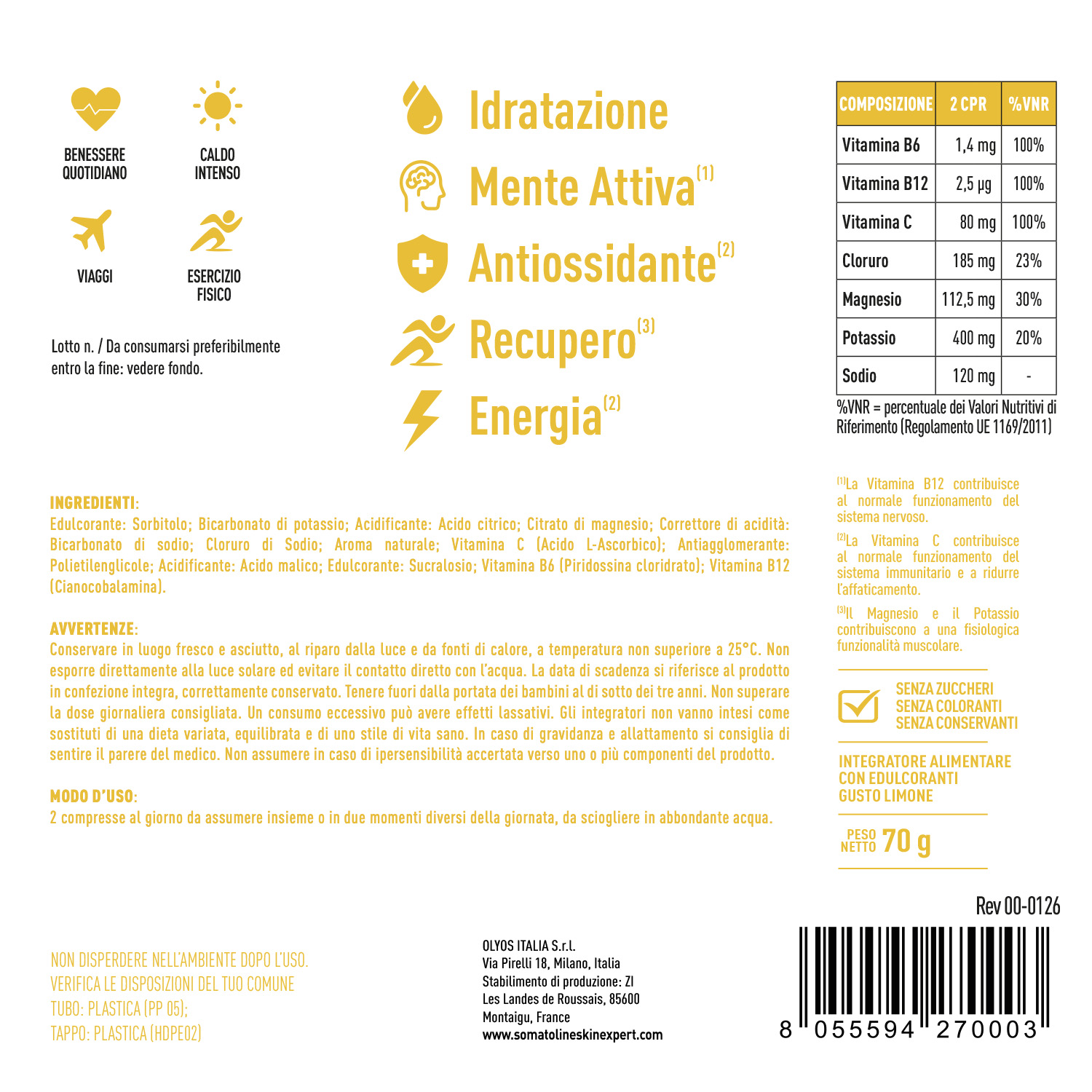Somatoline SkinExpert Hydrop 20 Compresse Effervescenti Gusto Limone - Integratore Per Il Metabolismo Energetico