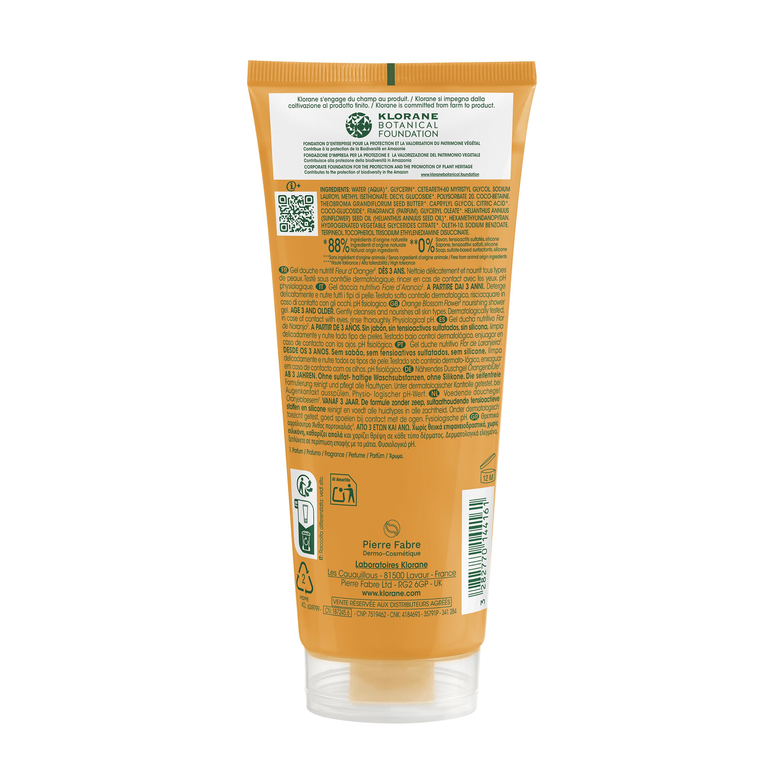 Klorane - Gel Doccia Nutritivo Al Profumo Fiore d'Arancio Per Tutti I Tipi Di Pelle 200 ml