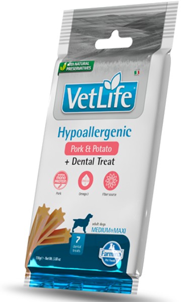 FARMINA VET LIFE CANE SNACK HYPOALLERGENIC MEDIUM/MAXI ADULT MAIALE PATATE 110GR