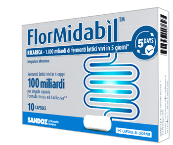 FlorMidabil Ricarica Integratore Con 100 Miliardi di Fermenti Lattici Vivi 10 Capsule