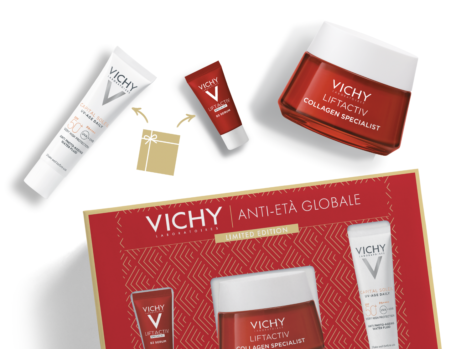 Vichy Cofanetto Regalo Natale Liftactiv B3 Anti-macchie Siero 5 ml + Liftactiv Collagen Specialist Crema Giorno 50 ml + Uv-age Daily Spf50+ 15 ml Vichy Cofanetto Regalo Natale Liftactiv B3 Anti-macchie Siero 5 ml + Liftactiv Collagen Specialist Crema Giorno 50 ml + Uv-age Daily Spf50+ 15 ml