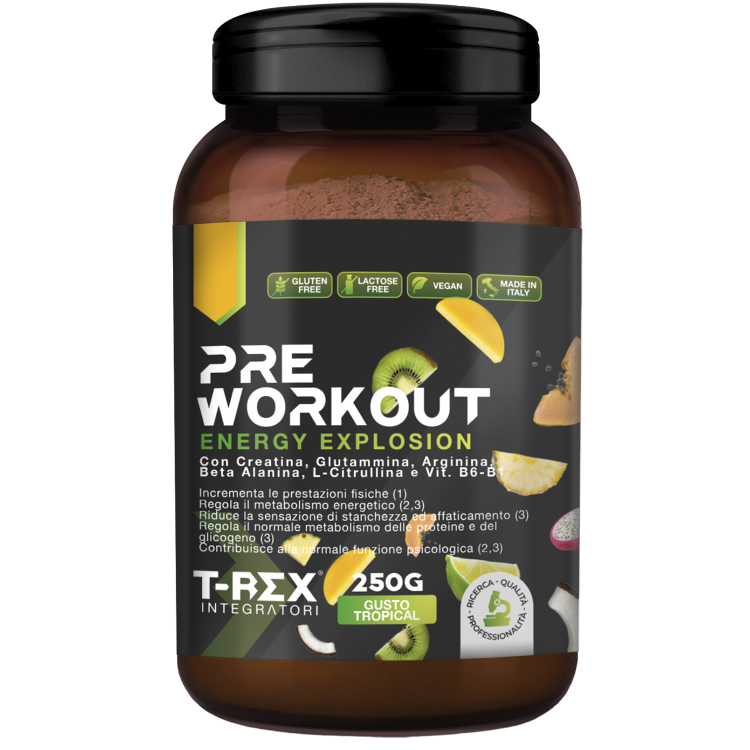 T-Rex Integratori Pre Workout Energy Explosion Gusto Tropical 250 g - Integratore Per Lo Sport